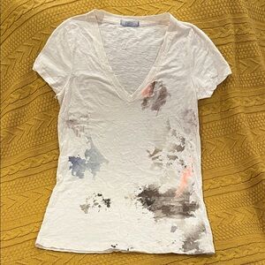 Vintage J. Crew Cream Artistic V-Neck Tee